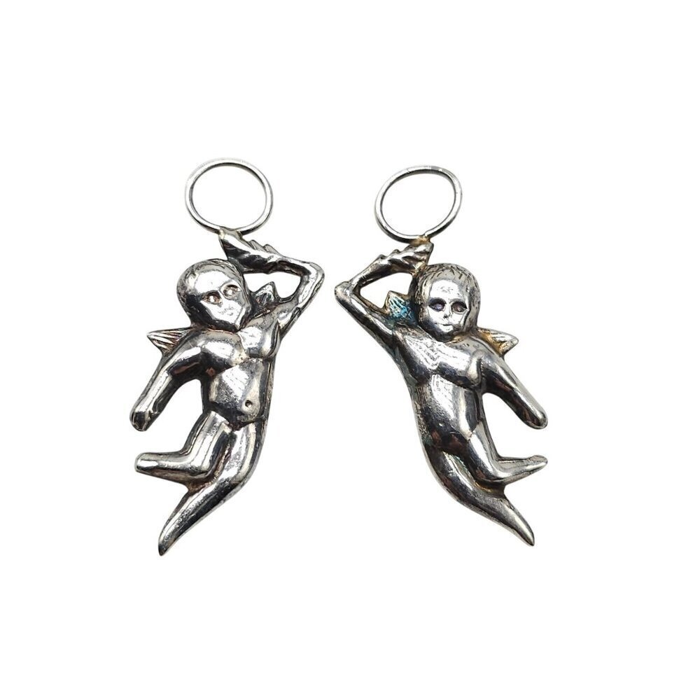 Sterling Silver Angel Charms Pair Quirky Cupid Figures For Jewelry Making